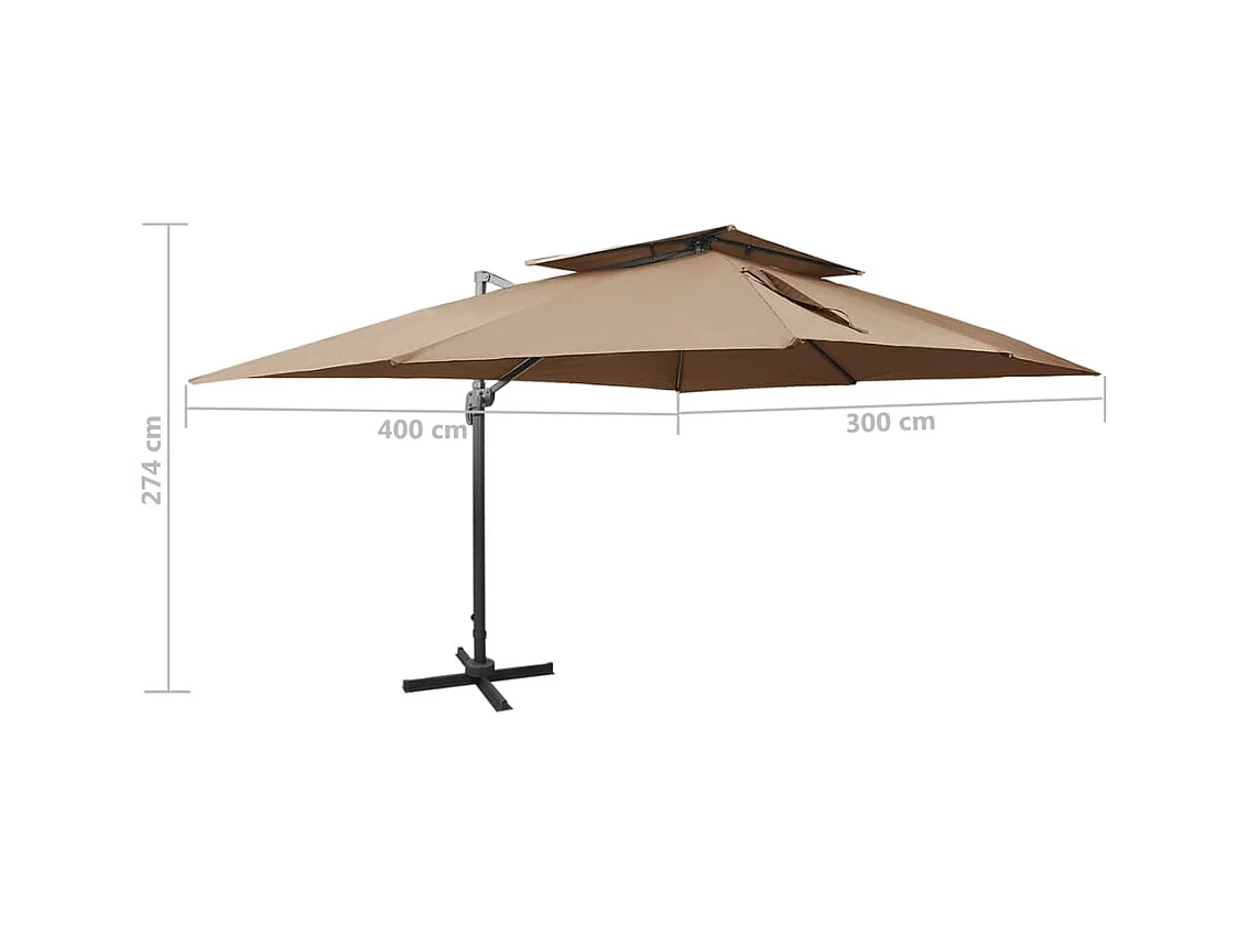 Parasol déporté à double toit Taupe 400x300