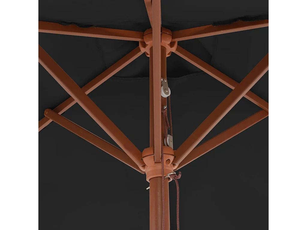 Parasol d'extérieur avec mât en bois Noir 150x200