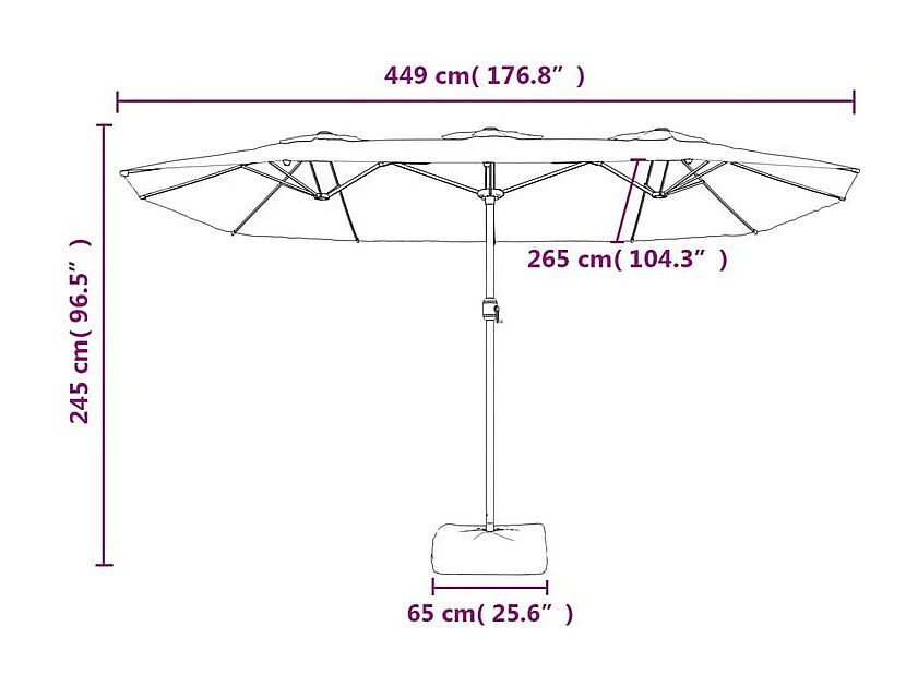 Parasol à double tête avec LED blanc sable 449x245