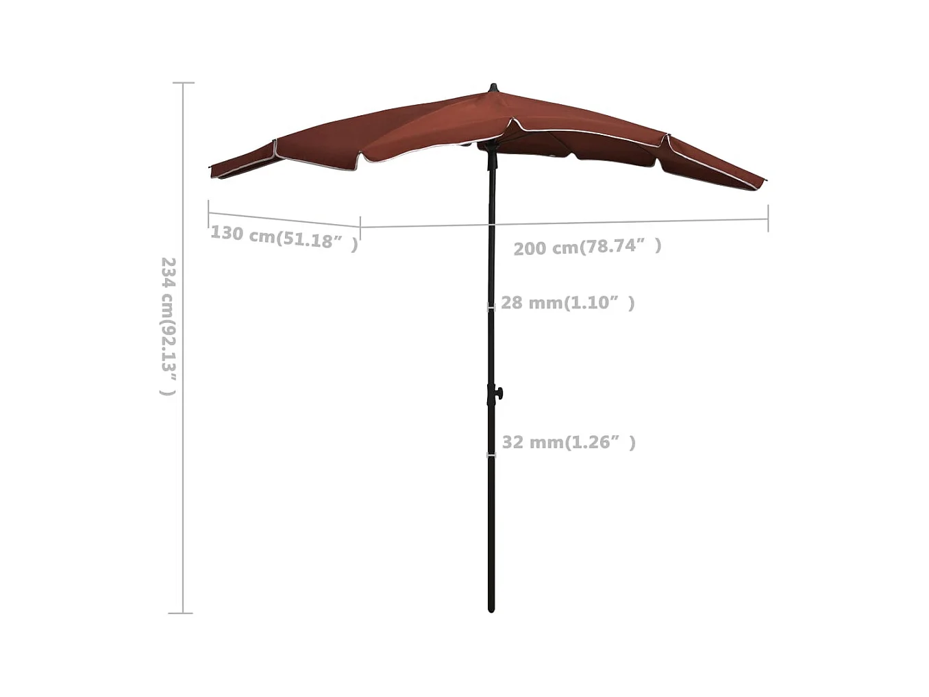 Parasol de jardin avec mât 200x130 Terre cuite