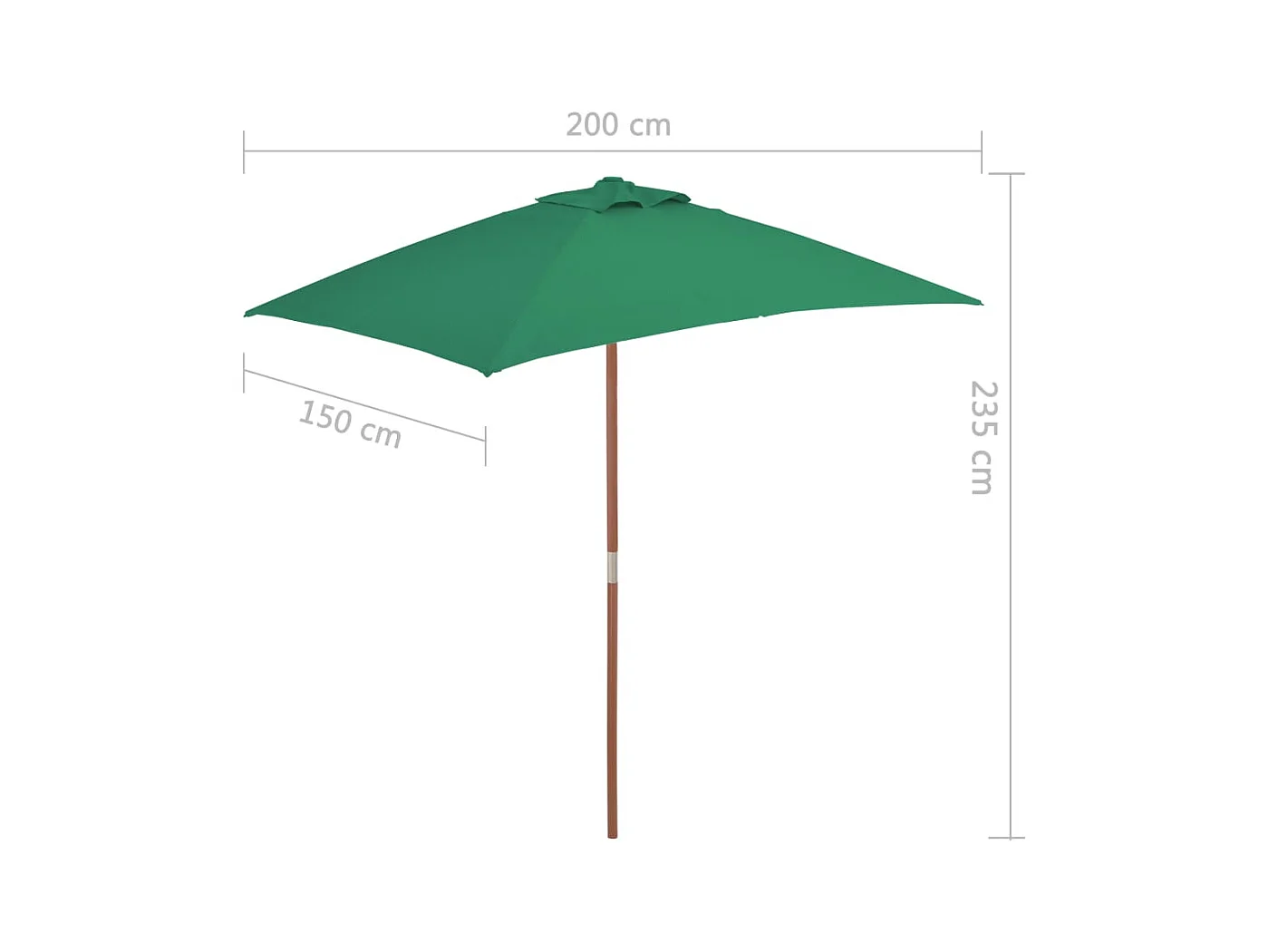 Parasol avec mât en bois 150x200 Vert