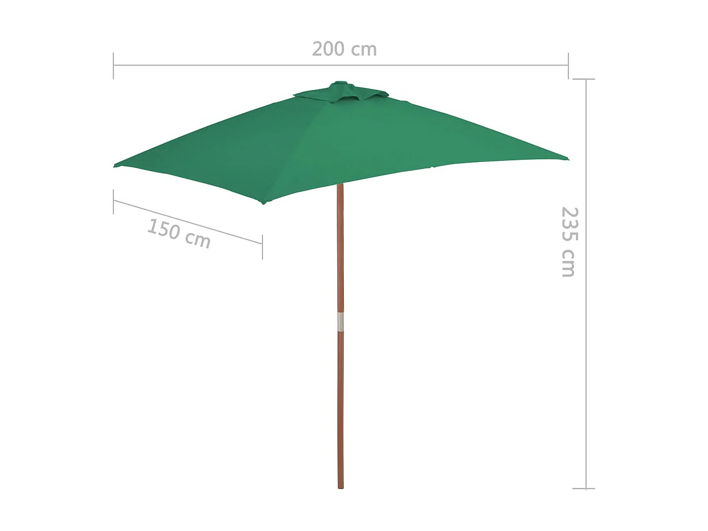 Parasol avec mât en bois 150x200 Vert