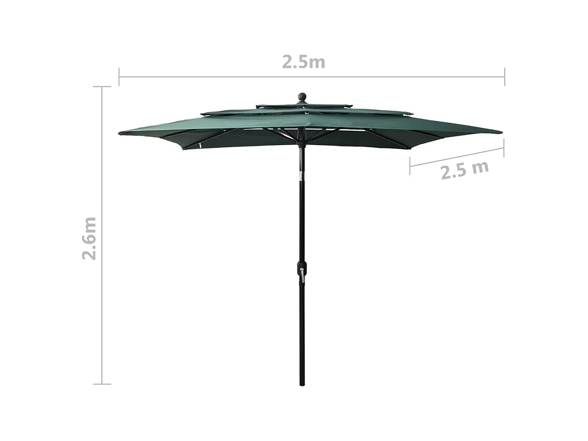 Parasol à 3 niveaux avec mât en aluminium Vert 2,5x2,5 m