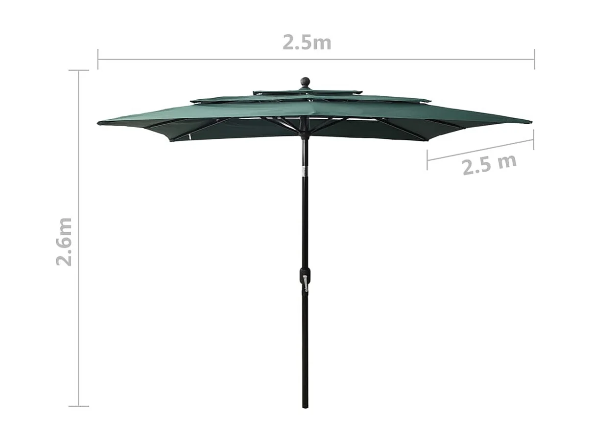 Parasol à 3 niveaux avec mât en aluminium Vert 2,5x2,5 m