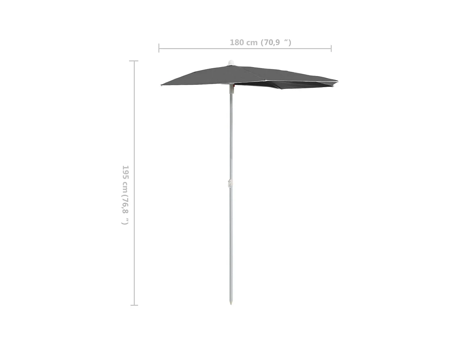 Demi-parasol de jardin avec mât 180x90 Anthracite
