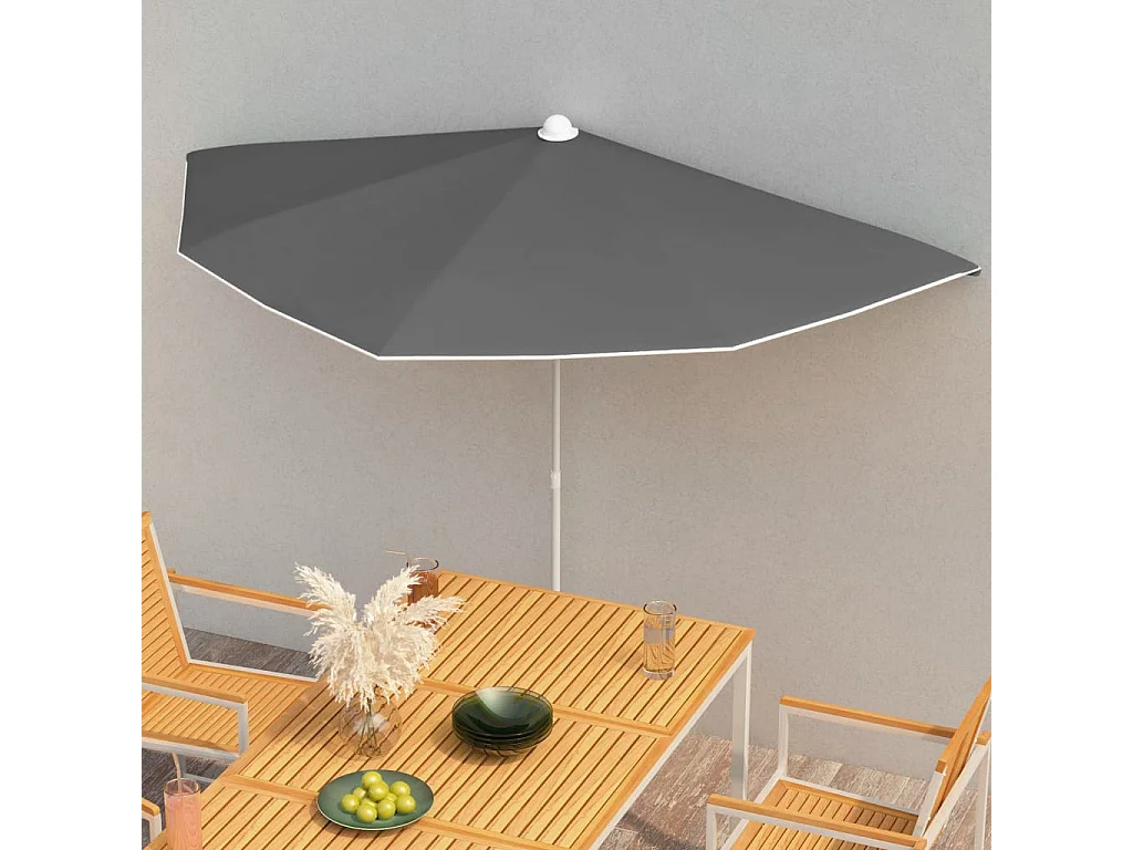 Demi-parasol de jardin avec mât 180x90 Anthracite