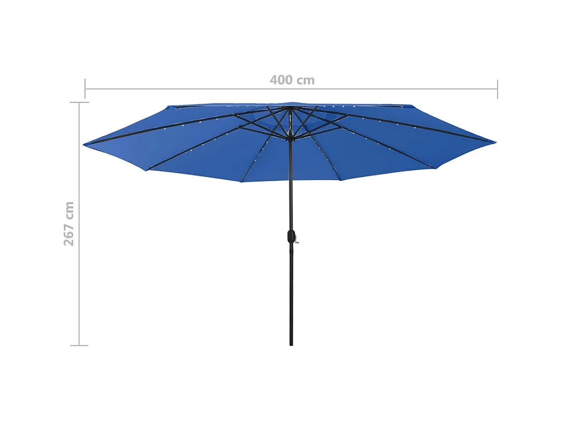 Parasol d'extérieur avec LED et mât en métal 400cm Bleu azuré
