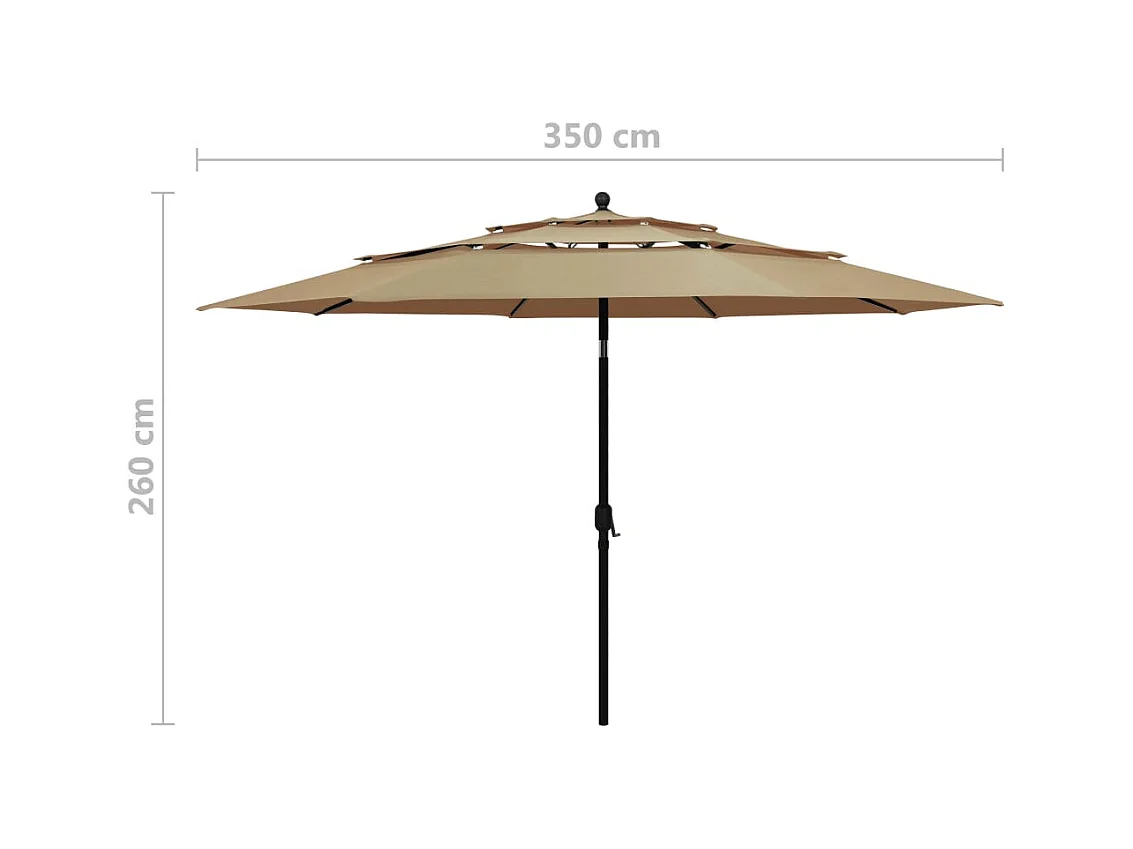 Parasol à 3 niveaux avec mât en aluminium Taupe 3,5 m