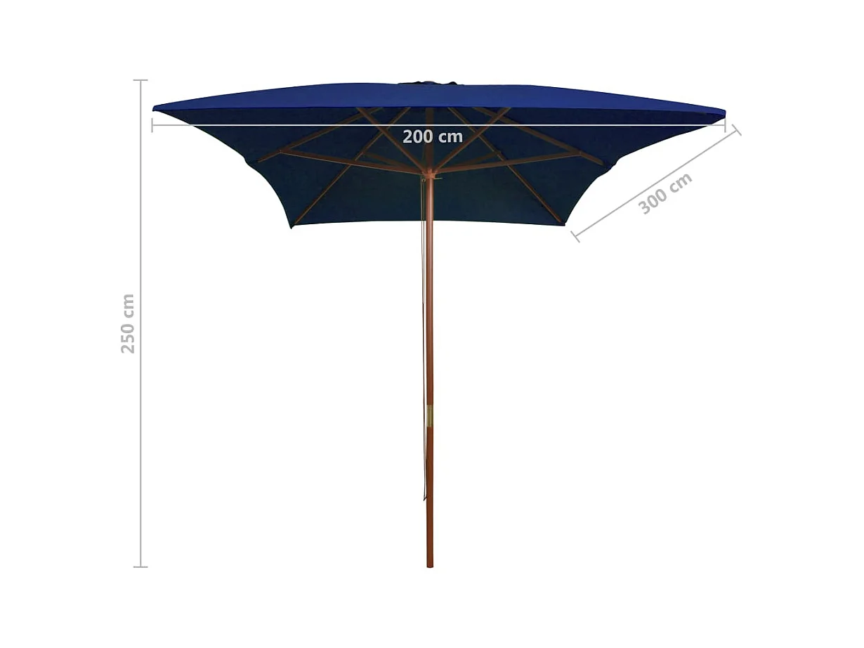Parasol d'extérieur avec mât en bois Bleu 200x300