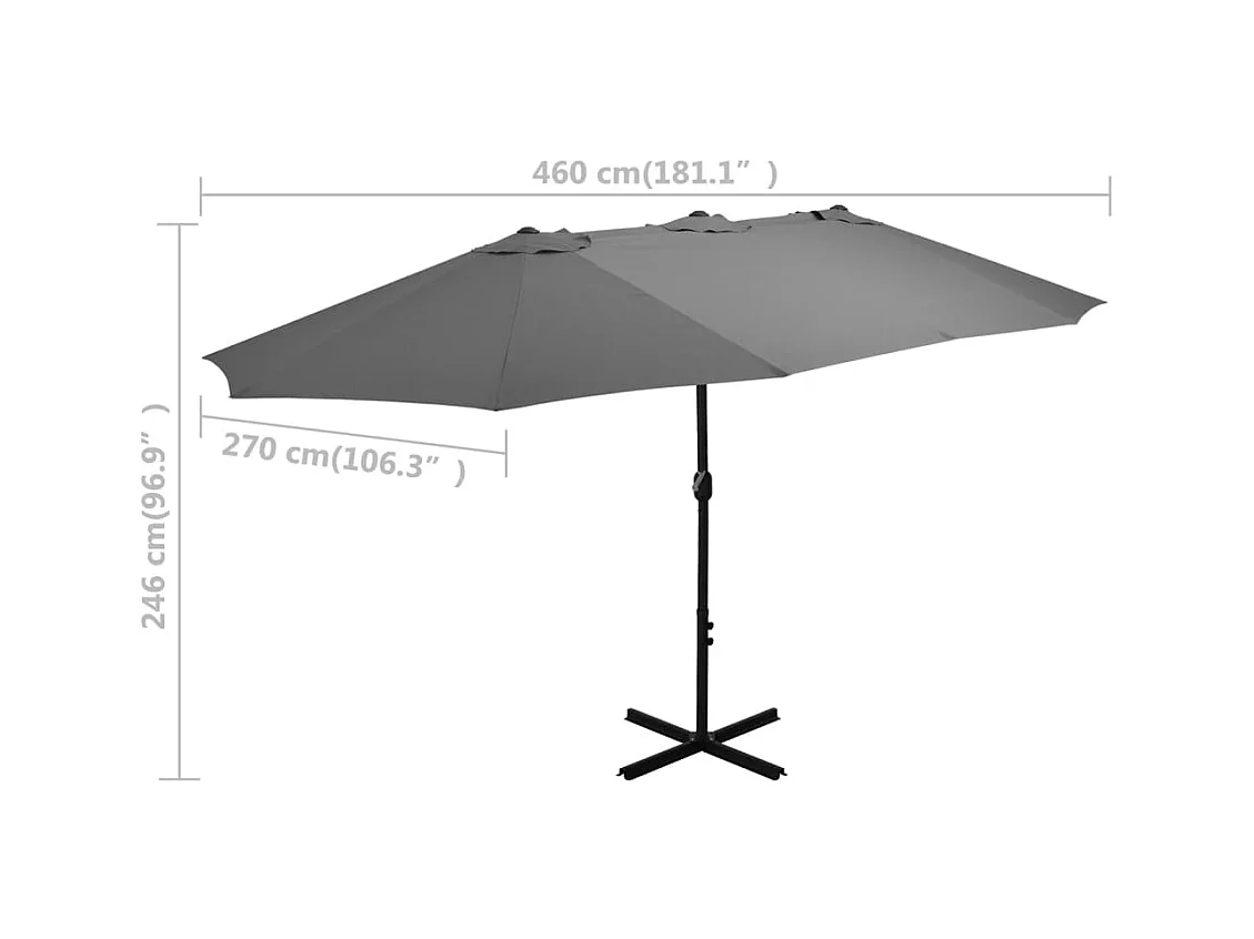 Parasol d'extérieur poteau en aluminium 460x270 anthracite