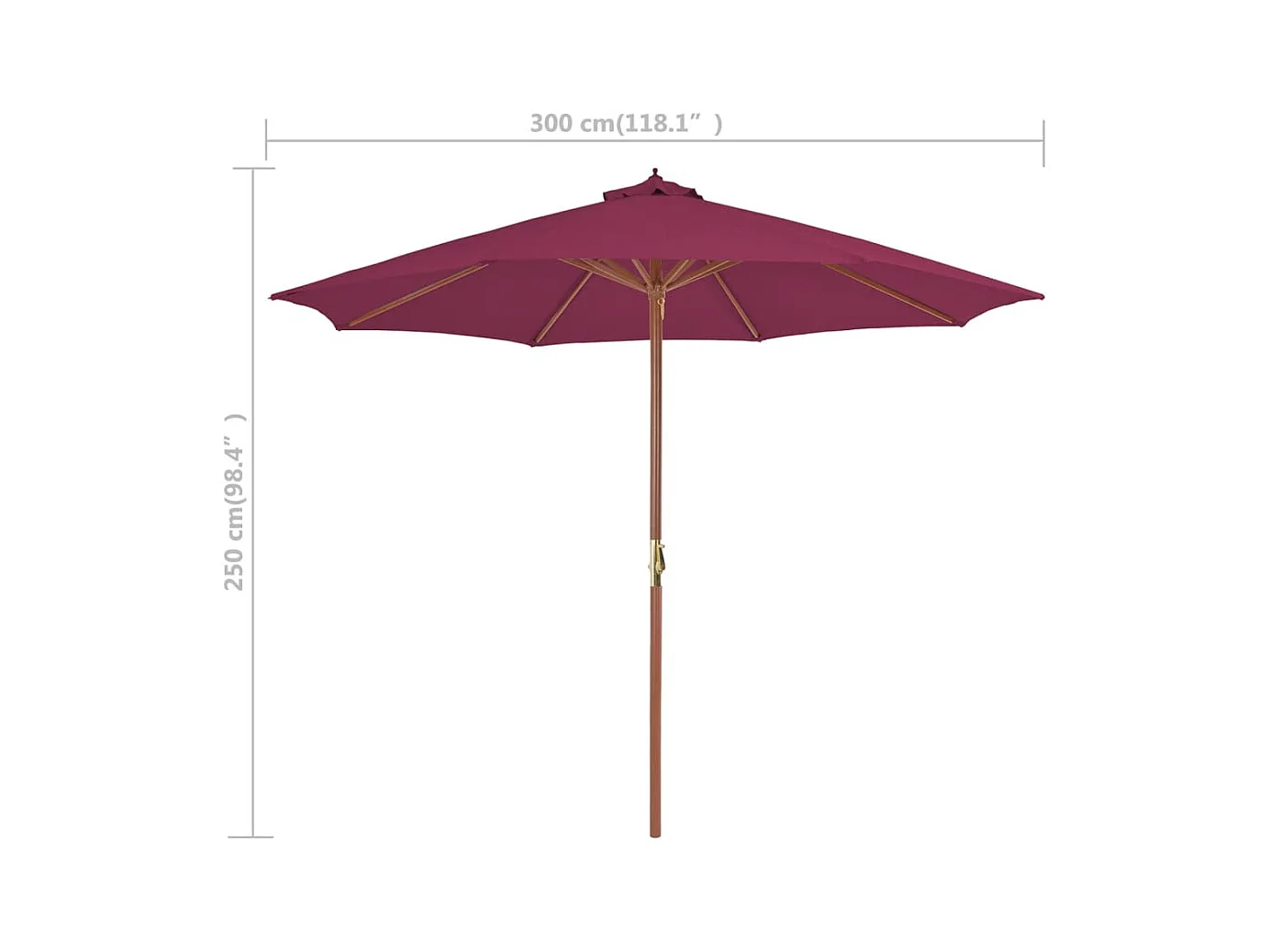 Parasol avec mât en bois 300cm Rouge bordeaux