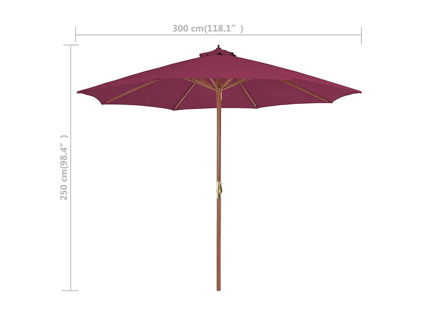 Parasol avec mât en bois 300cm Rouge bordeaux