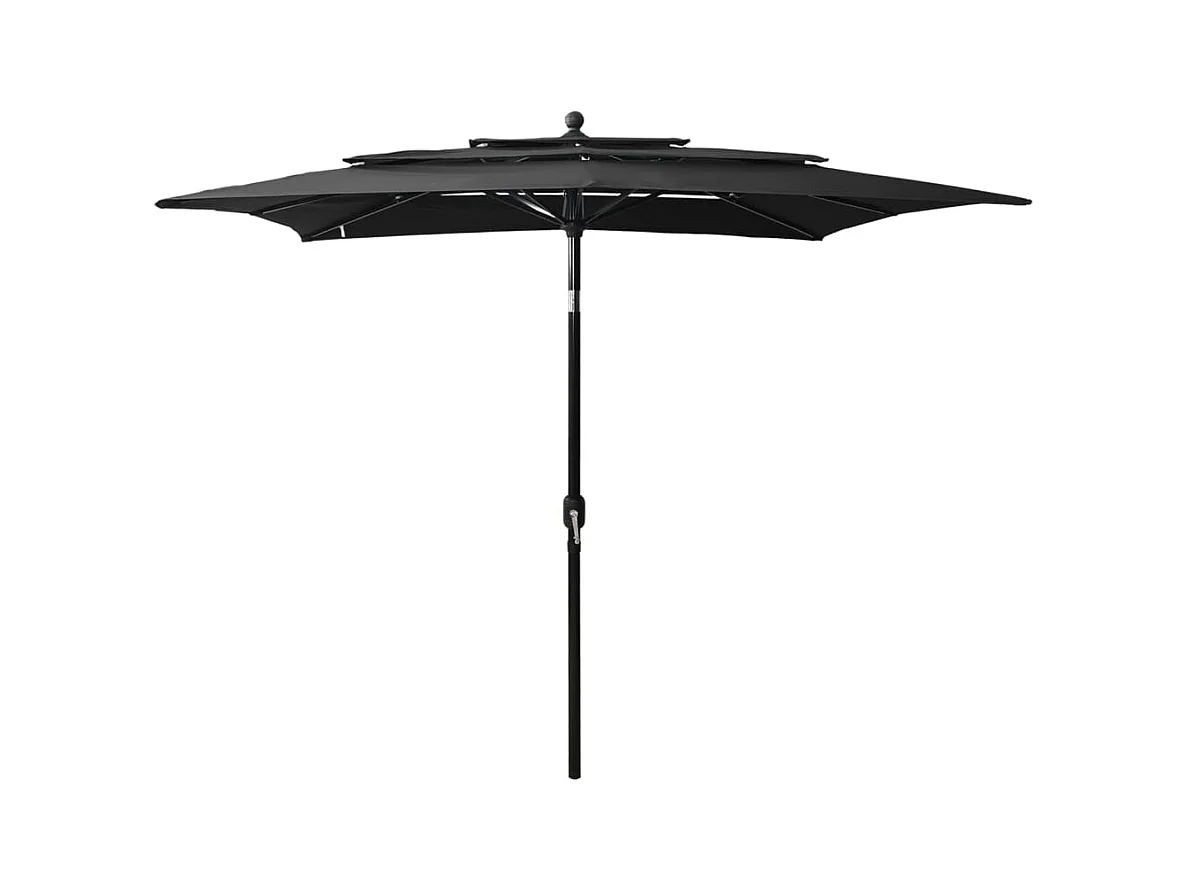 Parasol à 3 niveaux avec mât en aluminium Noir 2,5x2,5 m