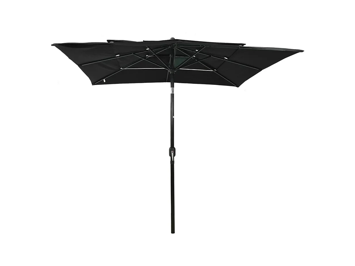 Parasol à 3 niveaux avec mât en aluminium Noir 2,5x2,5 m