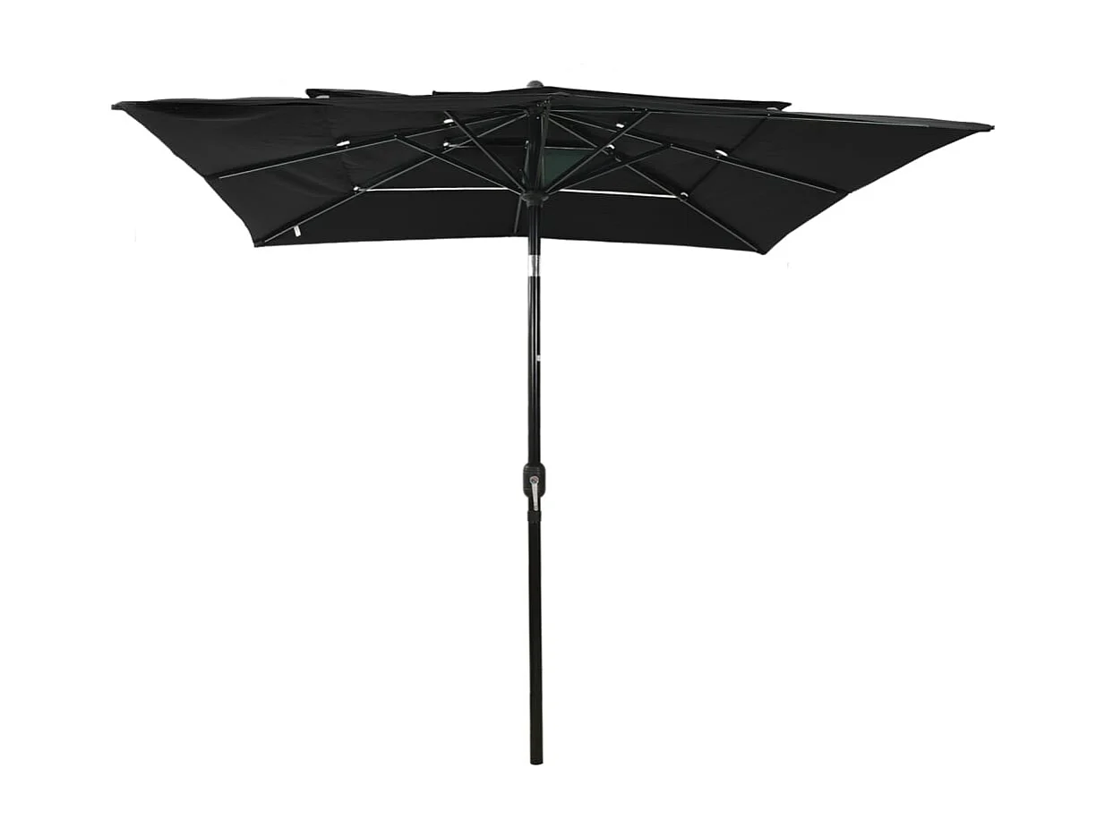 Parasol à 3 niveaux avec mât en aluminium Noir 2,5x2,5 m