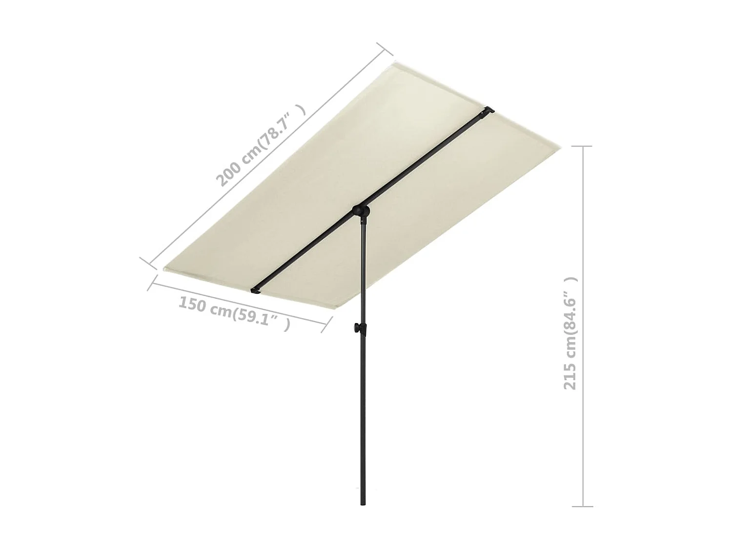 Parasol d'extérieur avec mât en aluminium 2x1,5 m Blanc sable