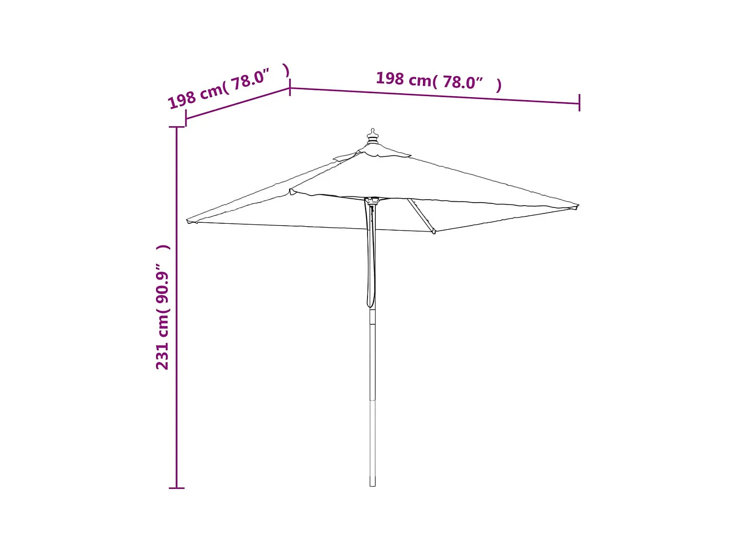 Parasol de jardin avec mât en bois anthracite 198x198x231