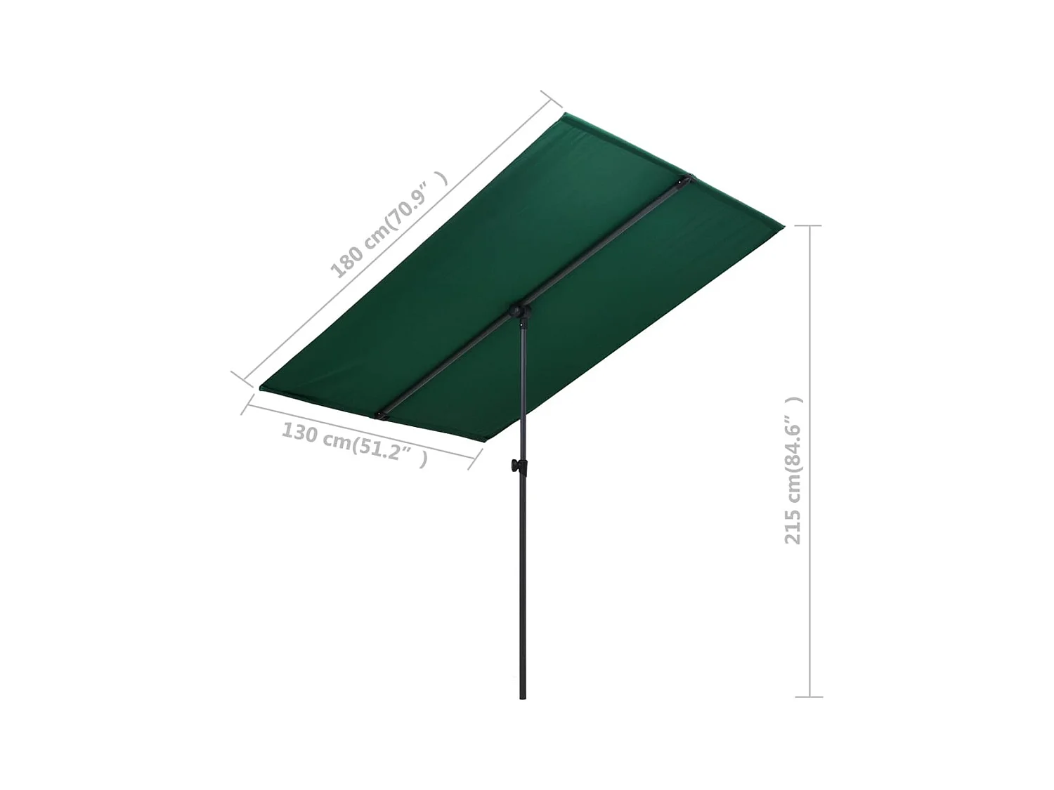 Parasol d'extérieur avec mât en aluminium 180x130 Vert