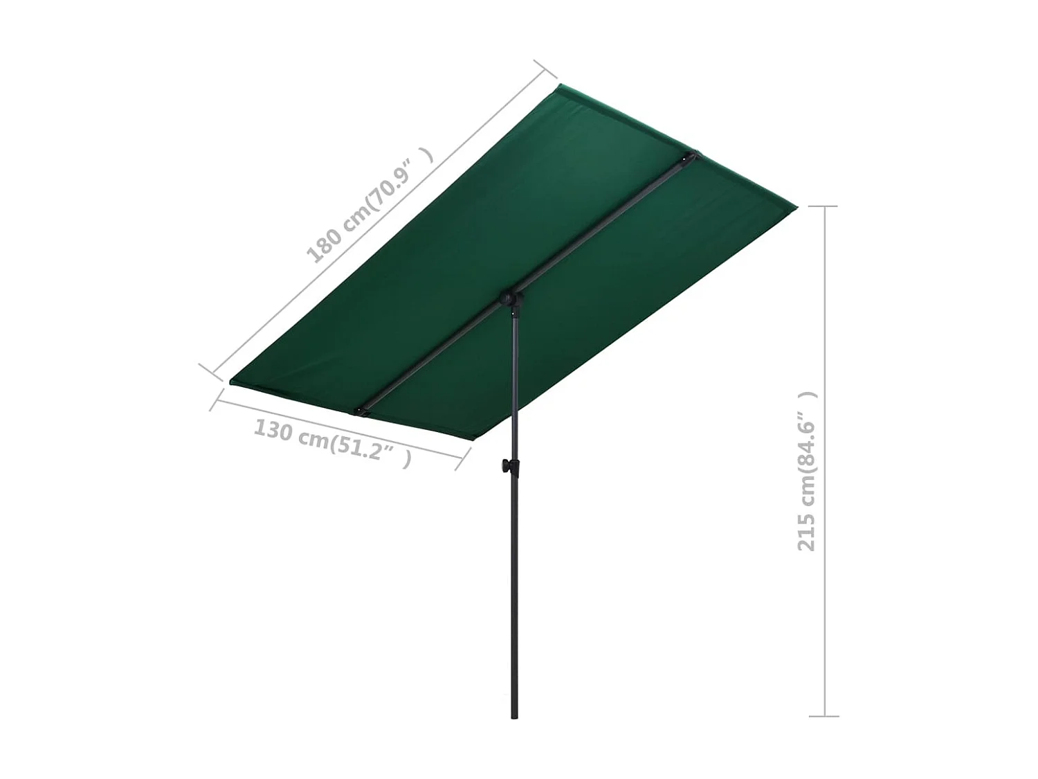 Parasol d'extérieur avec mât en aluminium 180x130 Vert