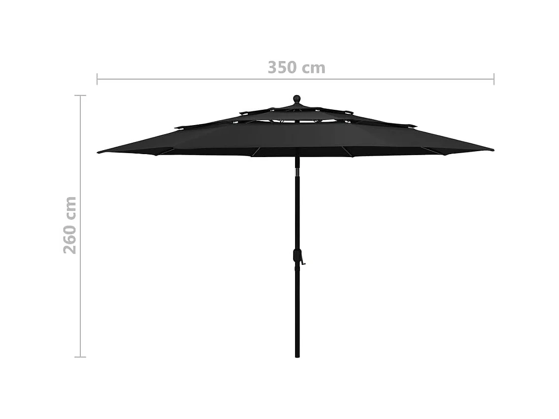 Parasol à 3 niveaux avec mât en aluminium Noir 3,5 m