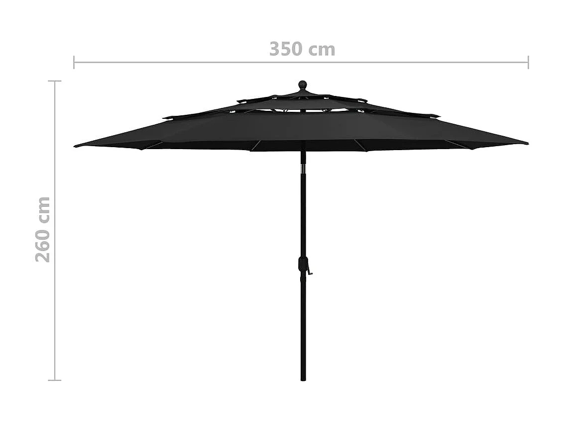 Parasol à 3 niveaux avec mât en aluminium Noir 3,5 m