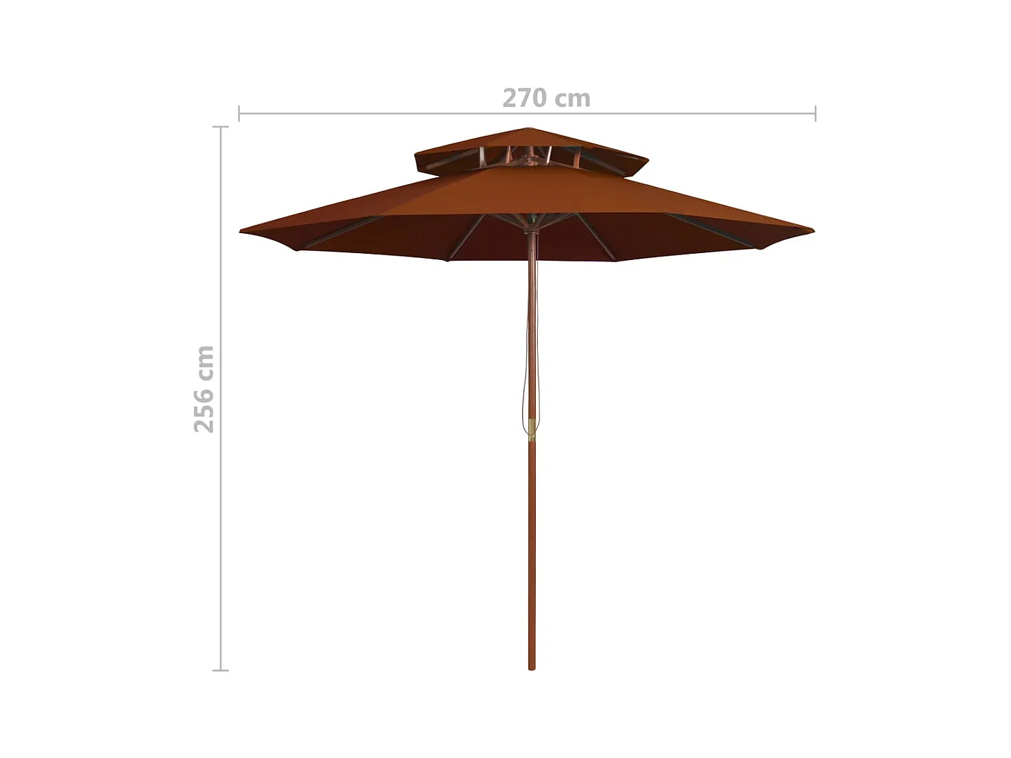Parasol double avec mât en bois Terre cuite 270cm