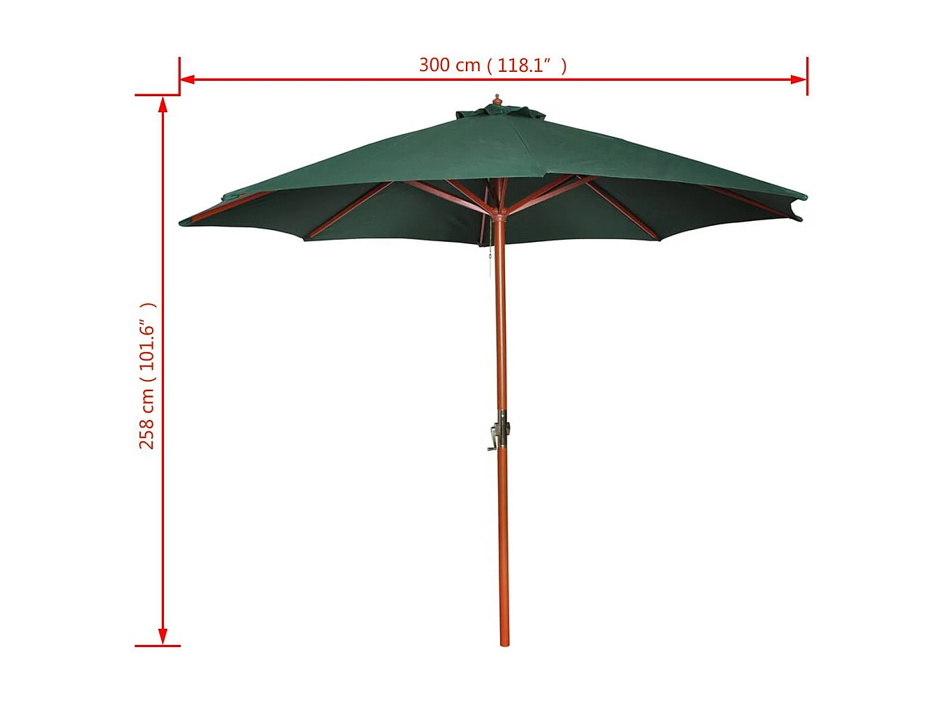 Parasol sur pied toile verte & bois 258cm