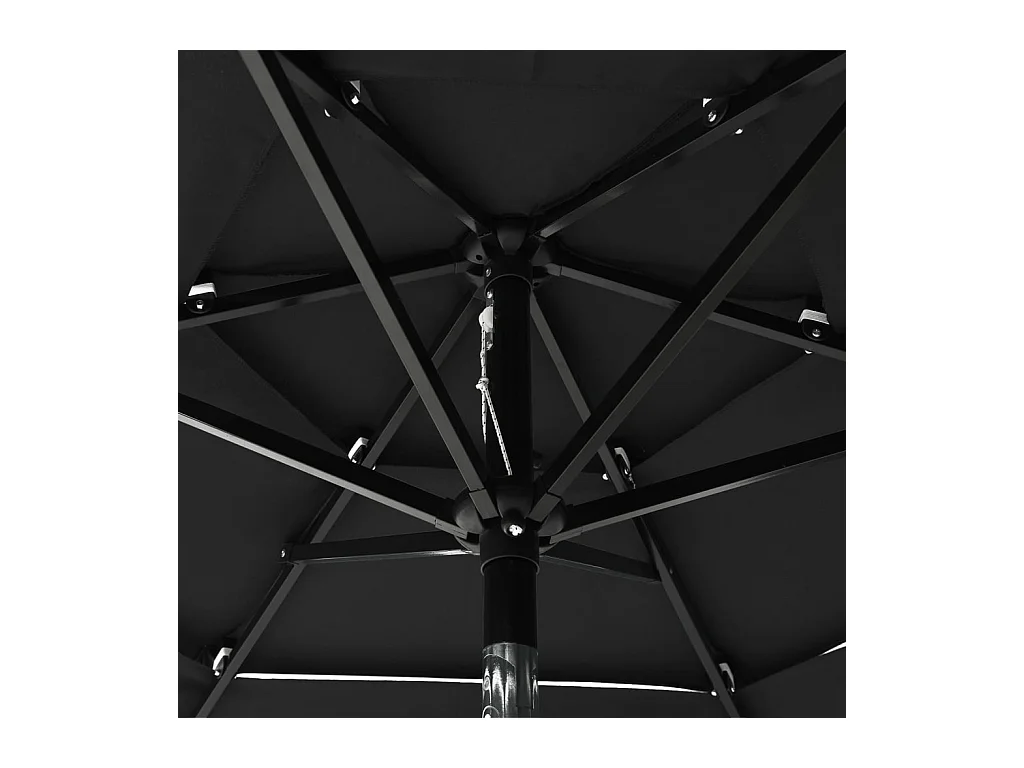 Parasol à 3 niveaux avec mât en aluminium Noir 2 m
