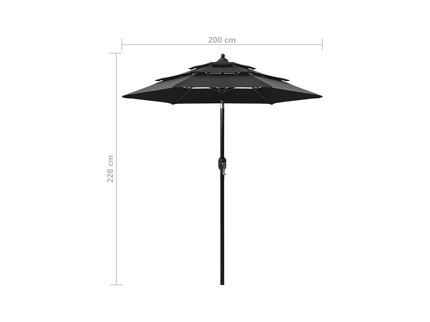 Parasol à 3 niveaux avec mât en aluminium Noir 2 m
