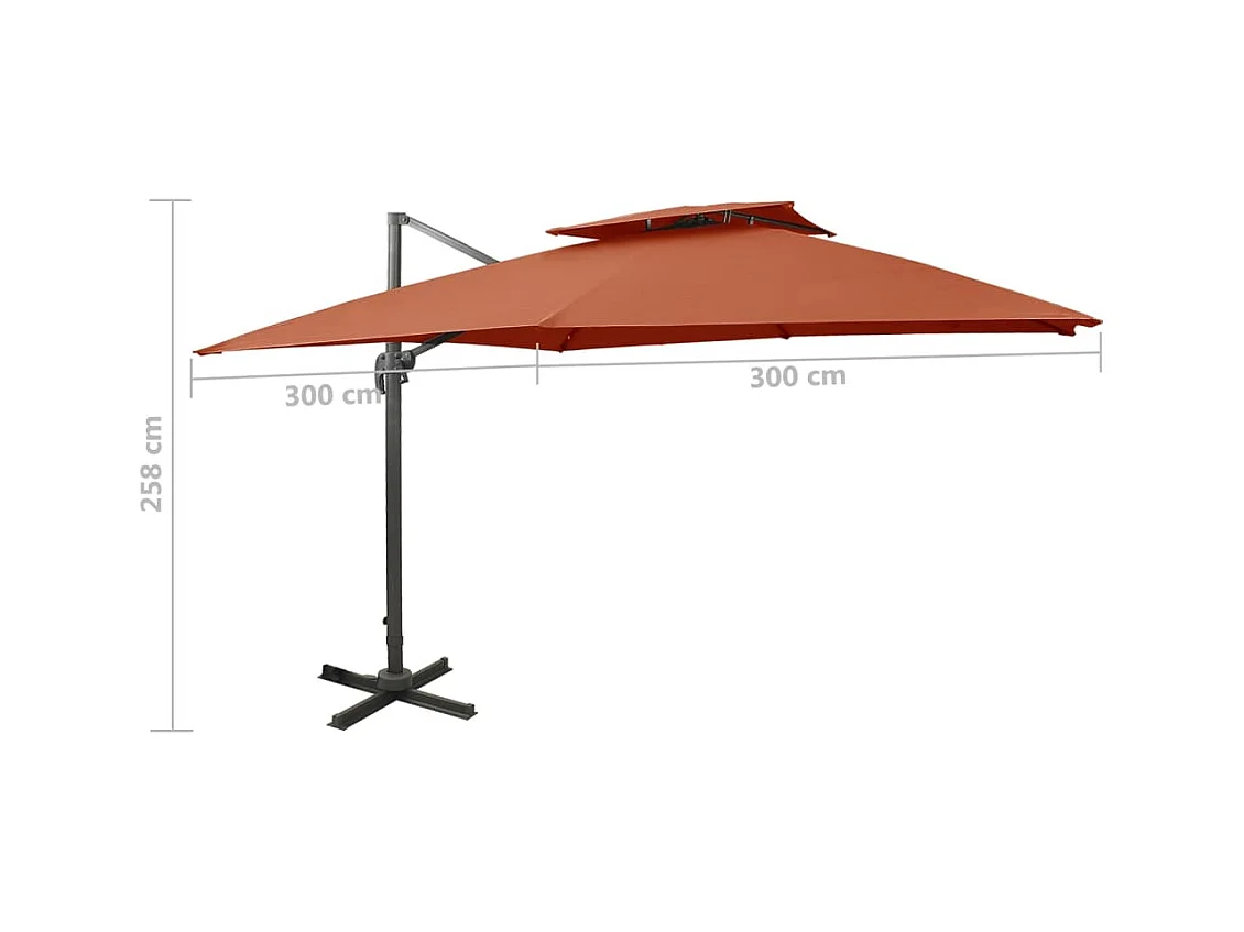 Parasol déporté à double toit 300x300 Terre cuite