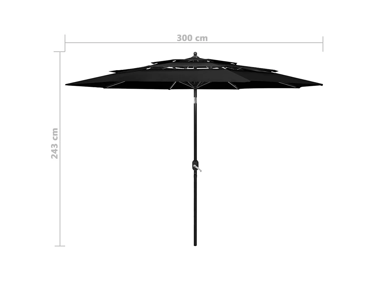 Parasol à 3 niveaux avec mât en aluminium Noir 3 m