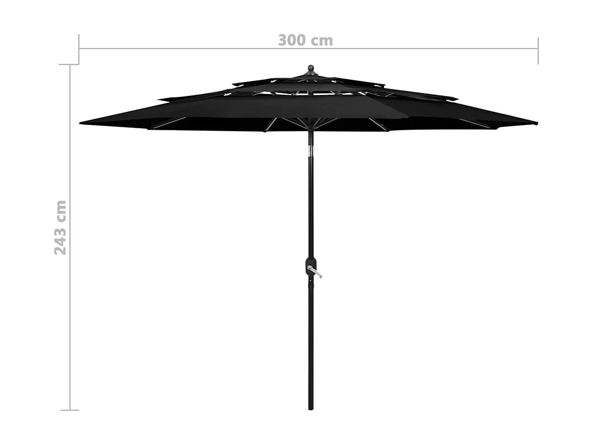 Parasol à 3 niveaux avec mât en aluminium Noir 3 m