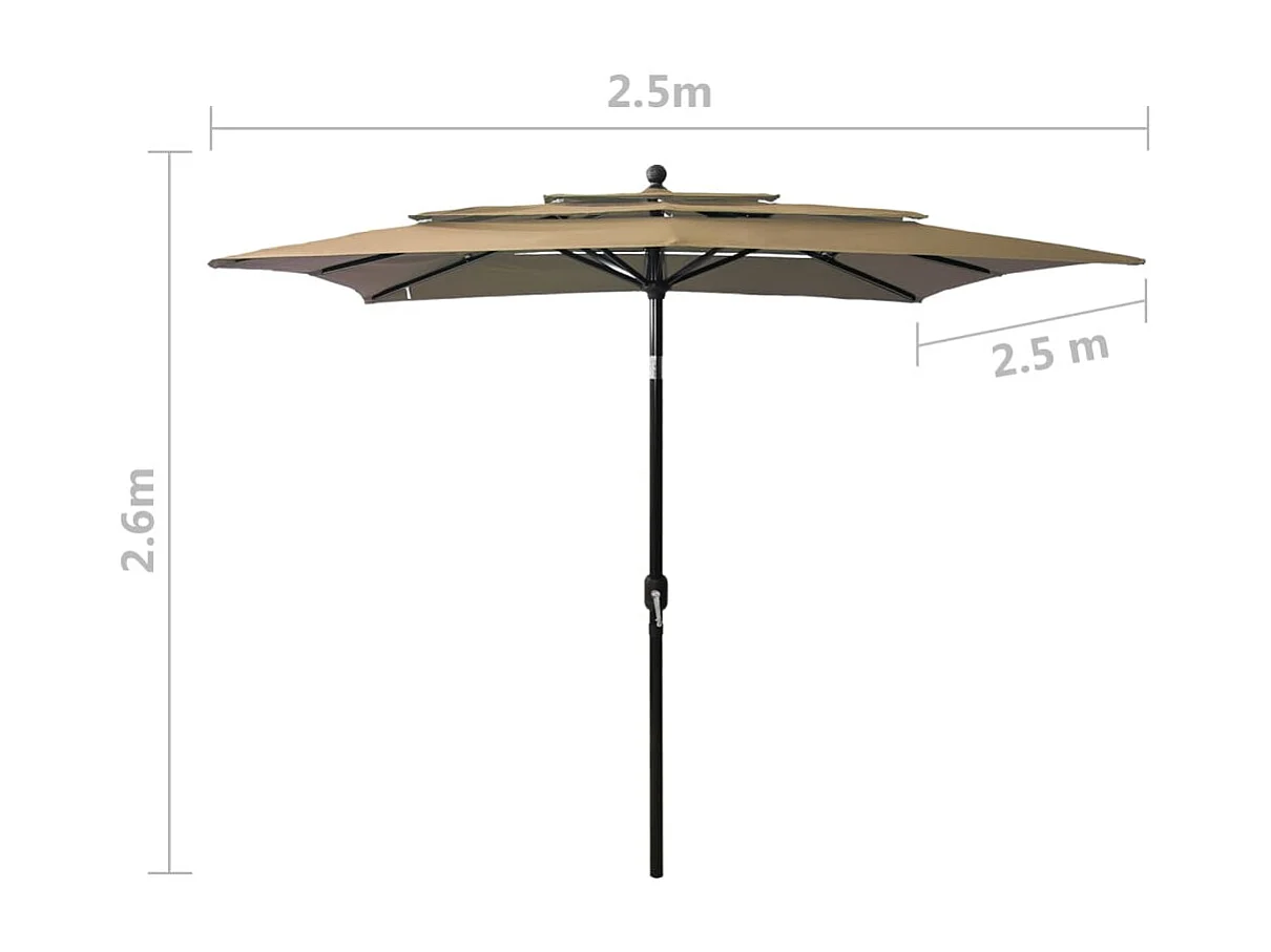 Parasol à 3 niveaux avec mât en aluminium Taupe 2,5x2,5 m