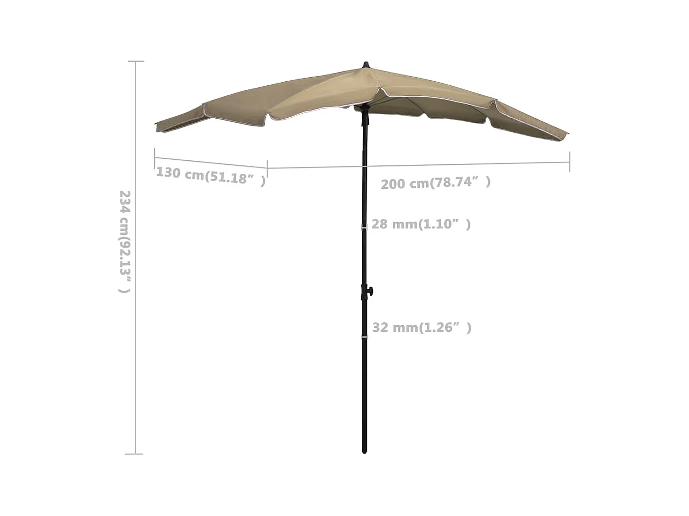 Parasol de jardin avec mât 200x130 Taupe