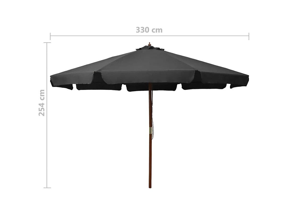 Parasol avec mât en bois 330cm Anthracite