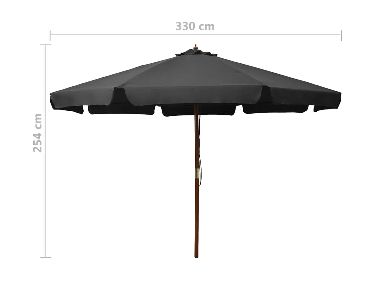 Parasol avec mât en bois 330cm Anthracite