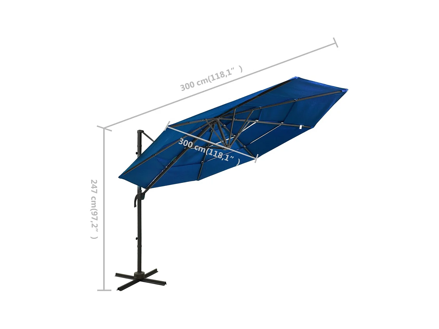 Parasol à 4 niveaux avec mât en aluminium Bleu azuré 3x3 m