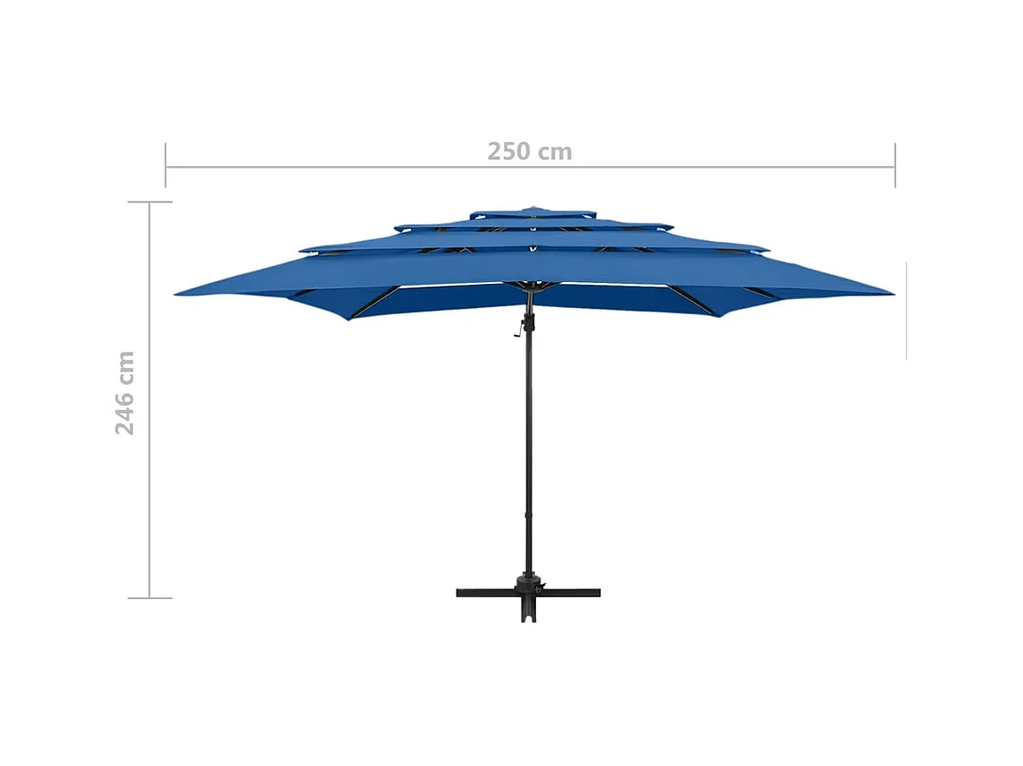 Parasol à 4 niveaux avec mât en aluminium Bleu azuré 250x250