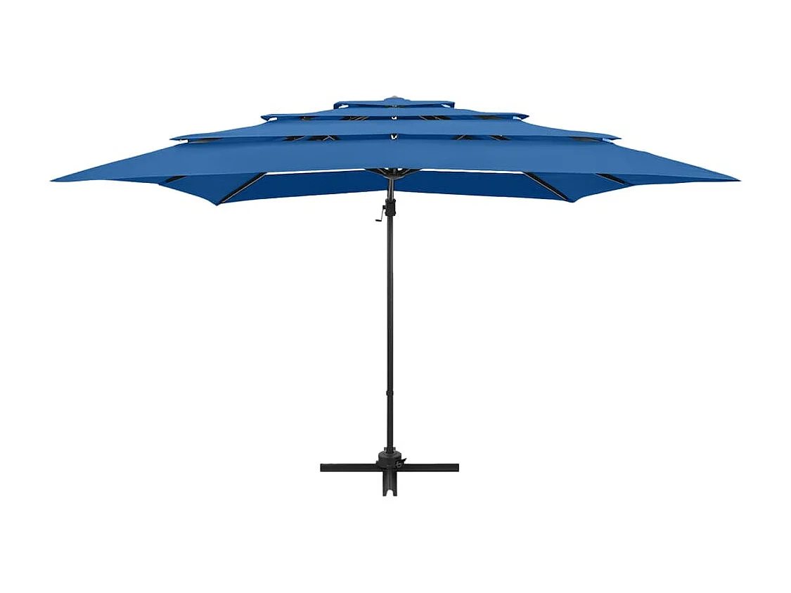 Parasol à 4 niveaux avec mât en aluminium Bleu azuré 250x250