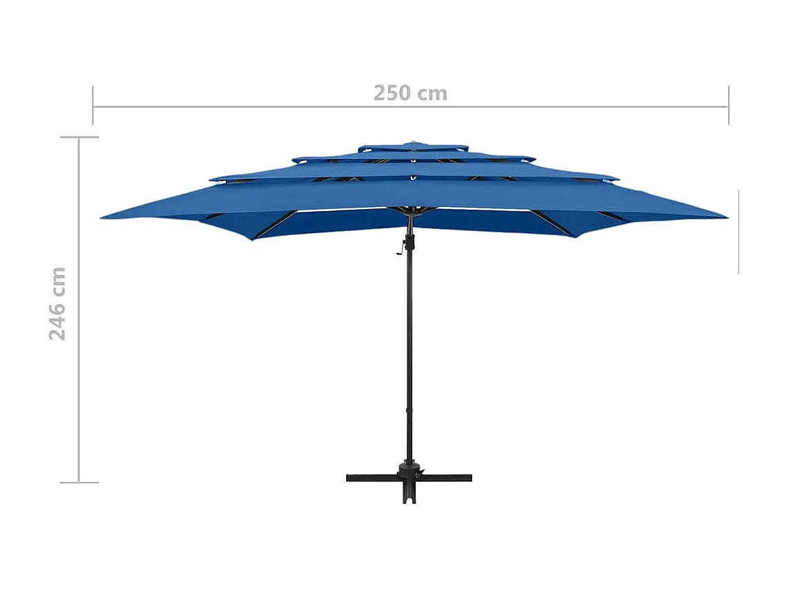 Parasol à 4 niveaux avec mât en aluminium Bleu azuré 250x250