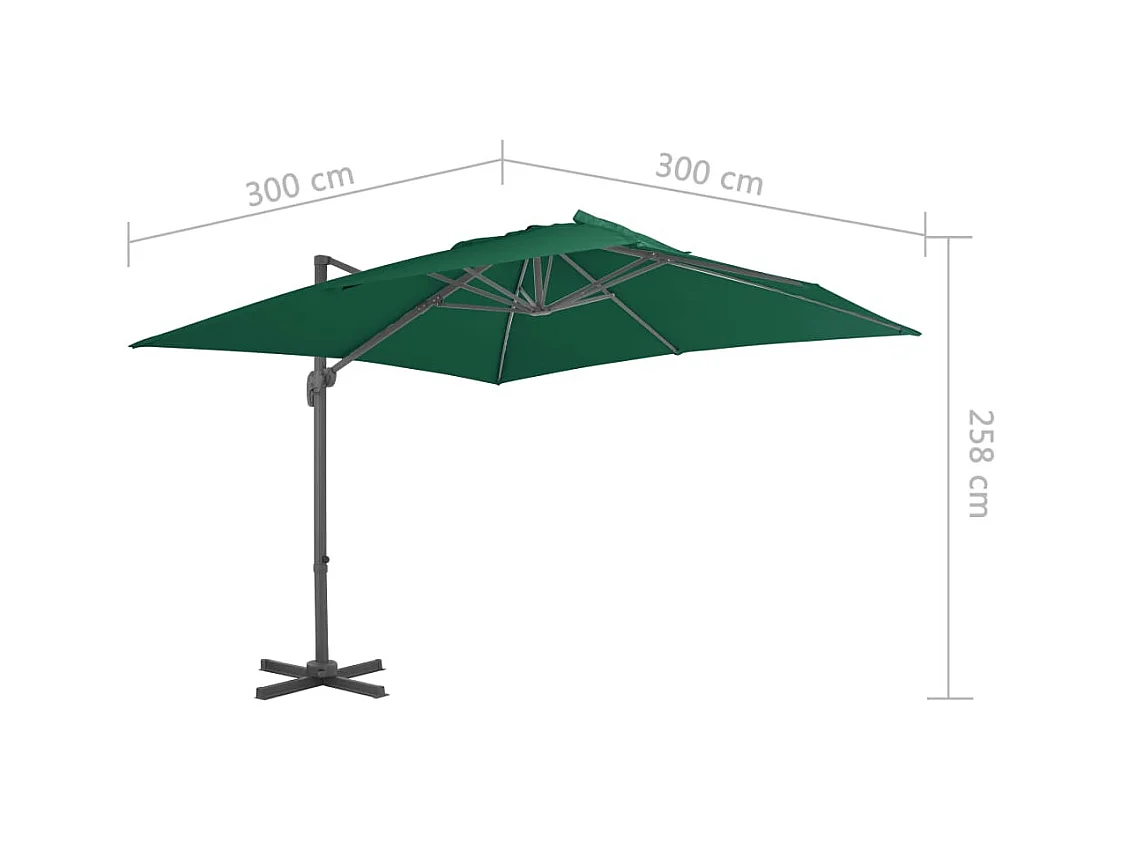 Parasol déporté avec mât en aluminium Vert 300x300