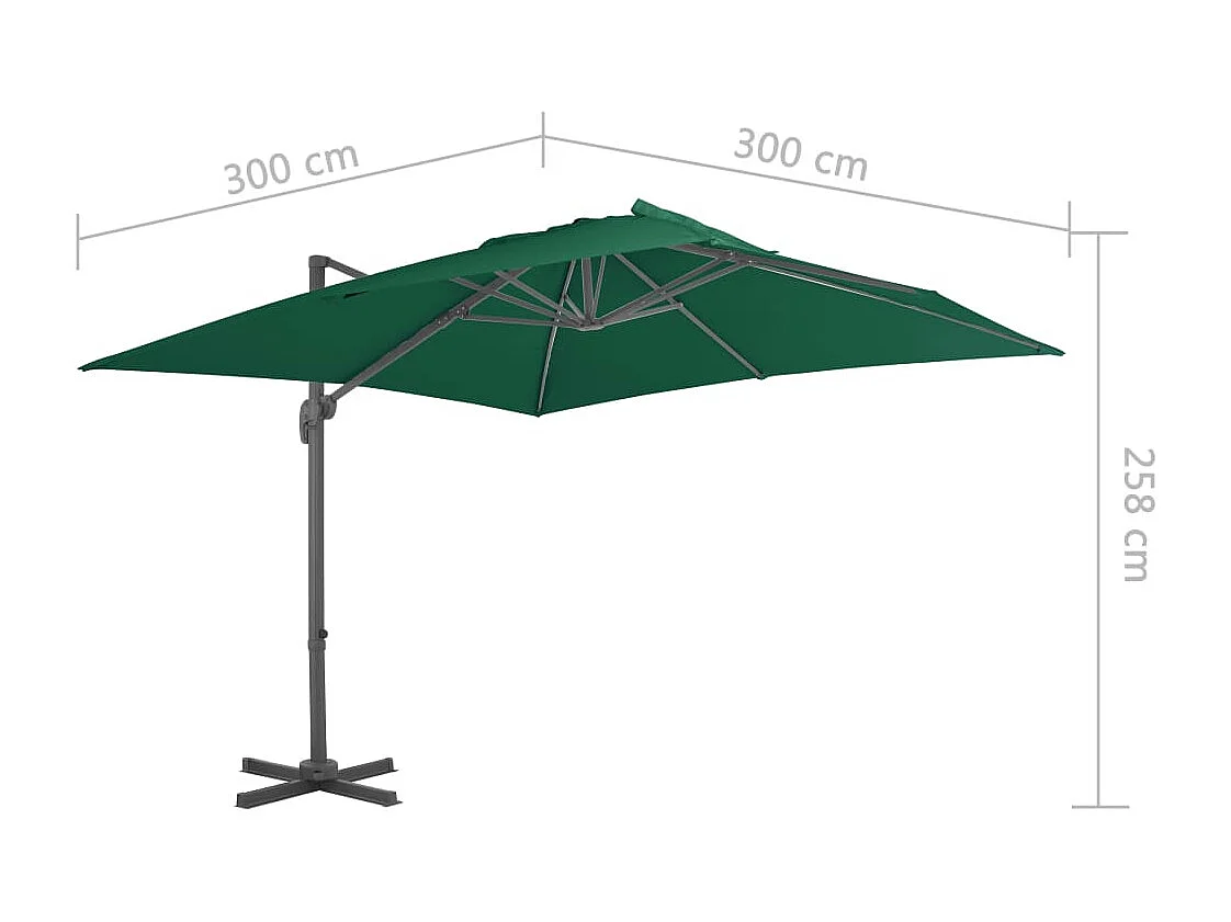 Parasol déporté avec mât en aluminium Vert 300x300