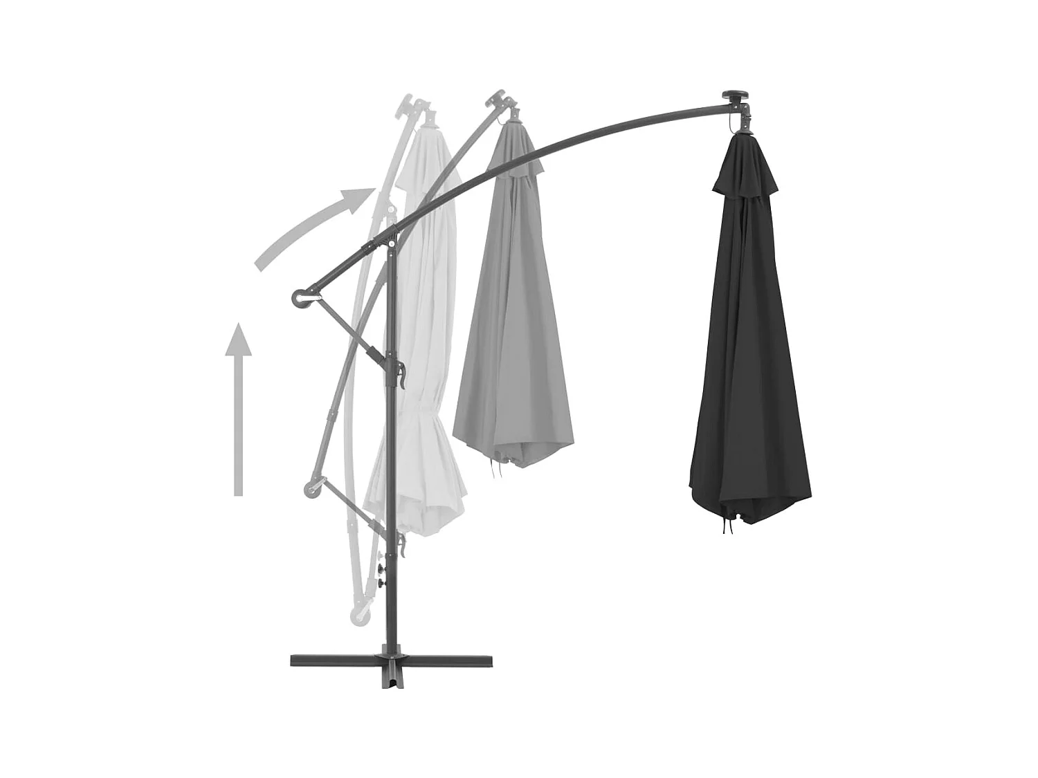 Parasol déporté avec mât en aluminium 350cm Noir