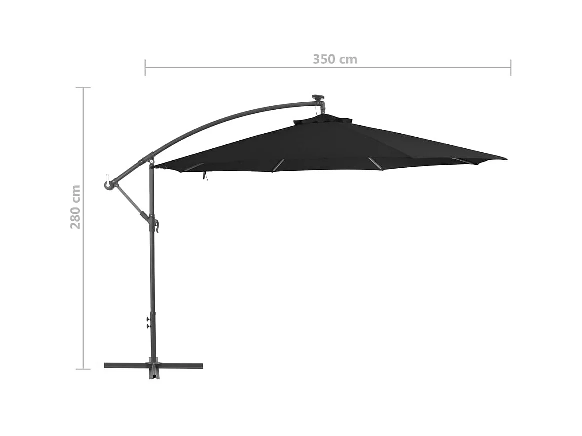 Parasol déporté avec mât en aluminium 350cm Noir