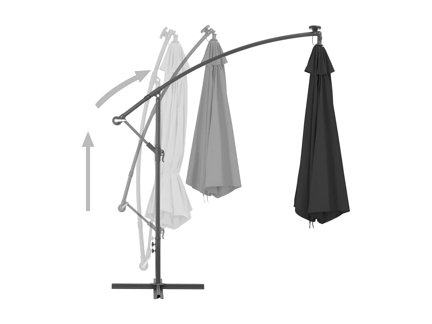Parasol déporté avec mât en aluminium 350cm Noir