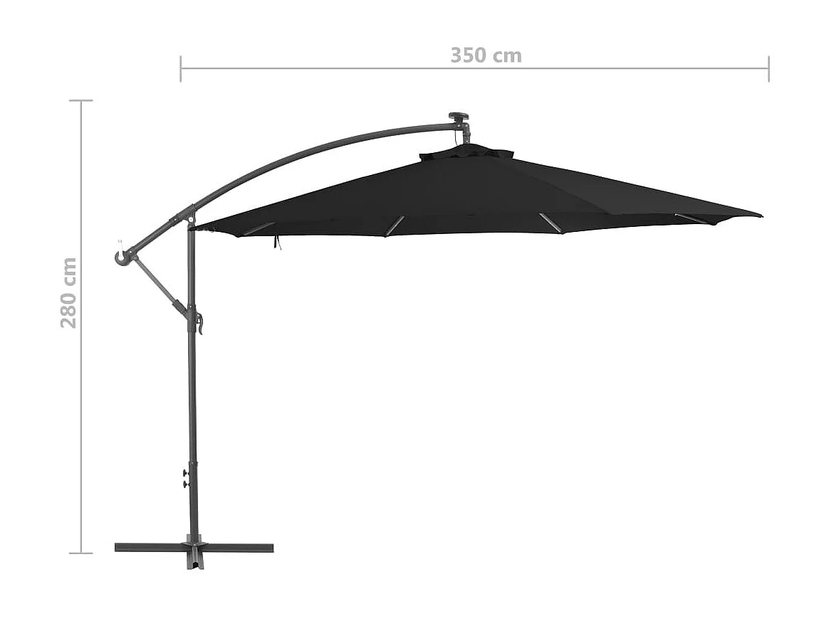 Parasol déporté avec mât en aluminium 350cm Noir