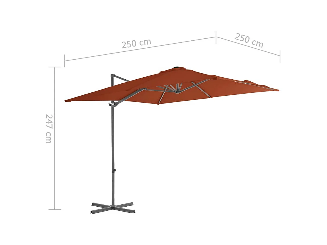 Parasol déporté avec mât en acier Terre cuite 250x250