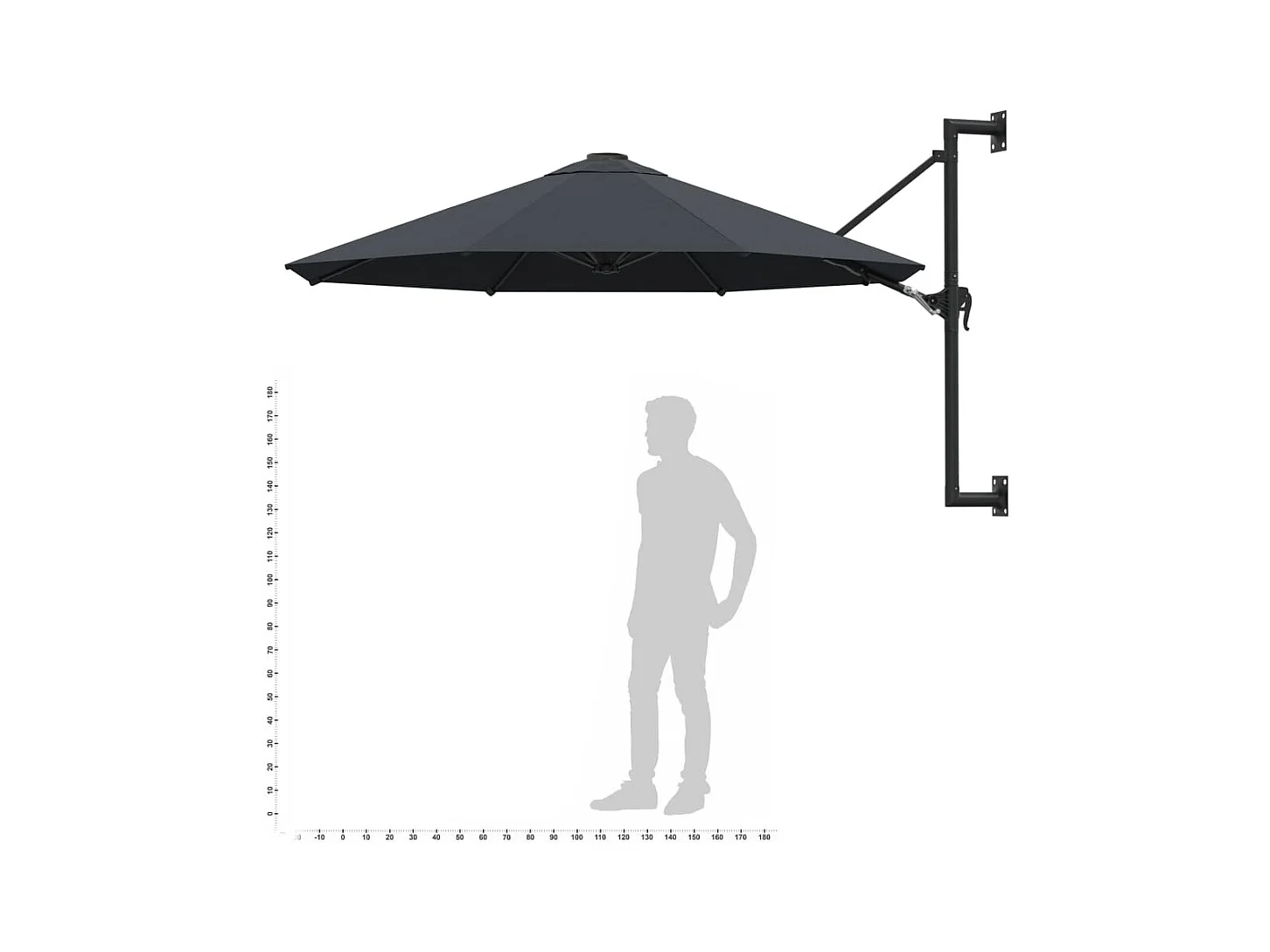Parasol mural avec mât métallique 300cm Anthracite