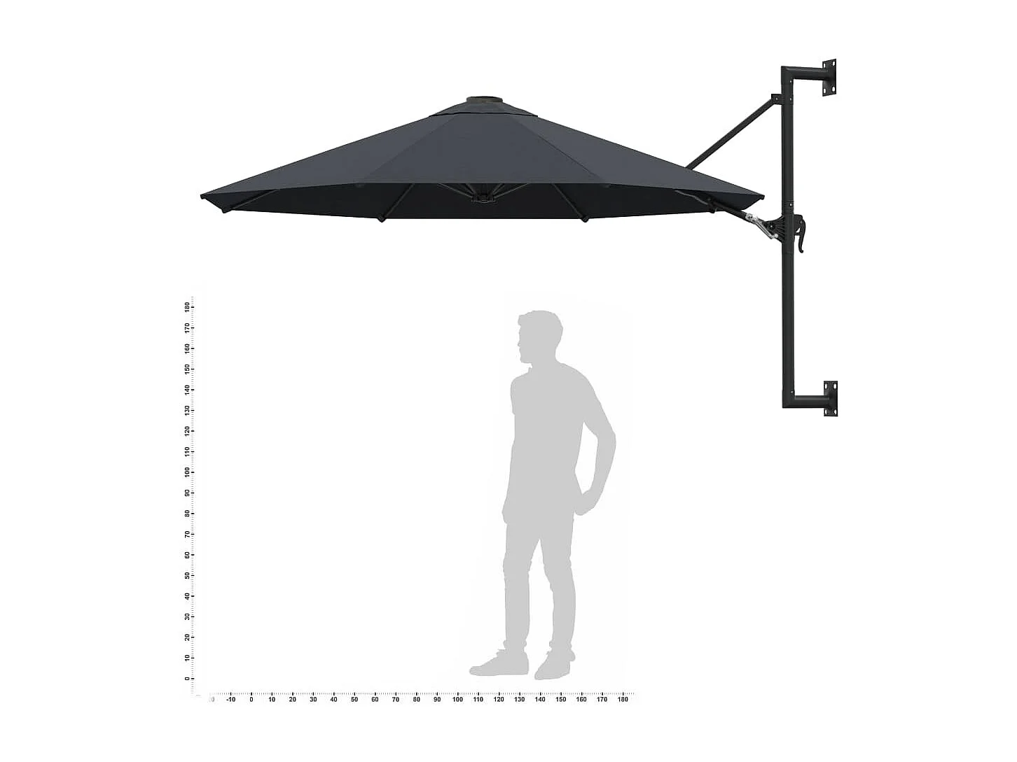 Parasol mural avec mât métallique 300cm Anthracite