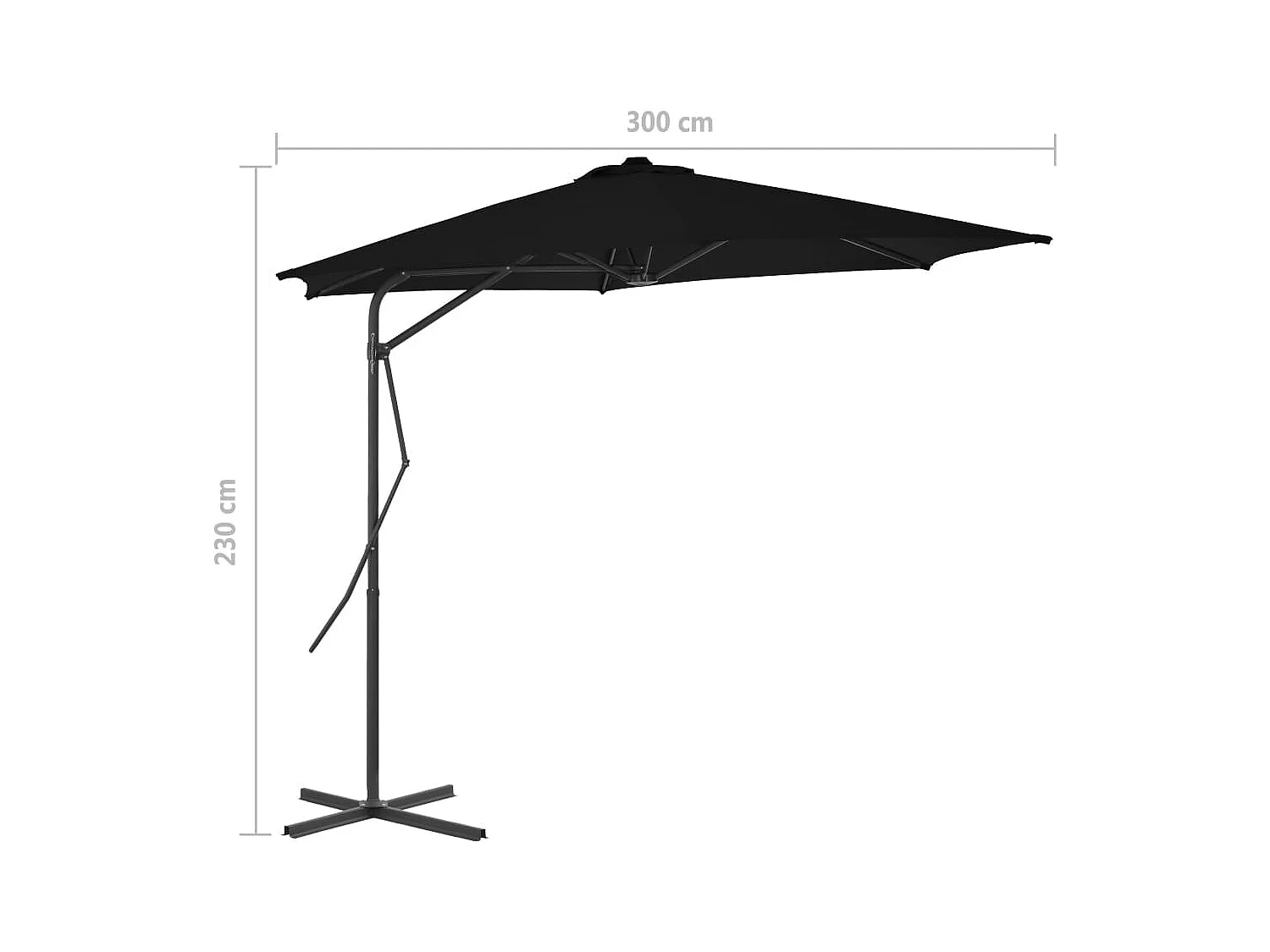 Parasol d'extérieur déporté avec mât en acier Noir 300x230